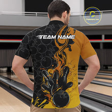 Load image into Gallery viewer, Custom Black And Gold Flame Bowling Team Men Quarter-Zip Shirts, Yellow Bowling League Shirt IPHW10188