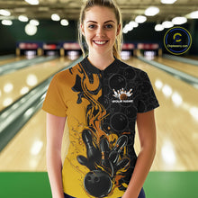 Load image into Gallery viewer, Custom Black And Gold Flame Bowling Team Women Quarter-Zip Shirts, Bowling League Shirt IPHW10188