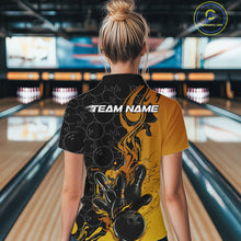 Load image into Gallery viewer, Custom Black And Gold Flame Bowling Team Women Quarter-Zip Shirts, Bowling League Shirt IPHW10188
