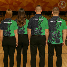 Load image into Gallery viewer, Custom Black And Green Flame Bowling Team Men Polo Shirts, Bowling League Shirt IPHW10189