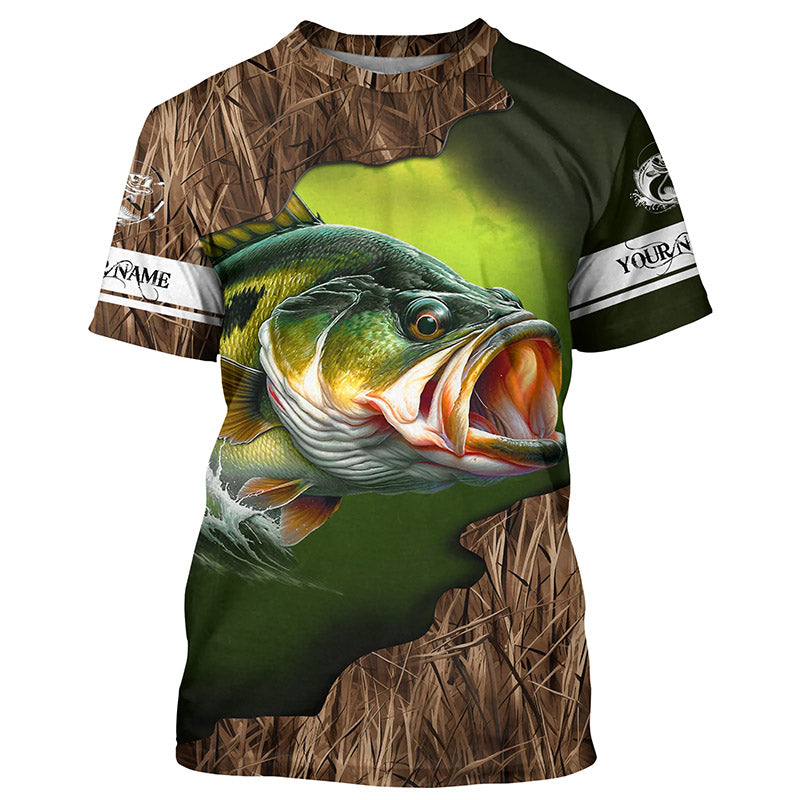 Bass Fishing Camo Long Sleeve Fishing Shirts, Custom Bass