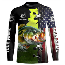 Load image into Gallery viewer, Personalized American Flag Bass Fishing Shirts, Patriotic Bass Tournament Fishing Shirts IPHW5704