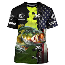 Load image into Gallery viewer, Personalized American Flag Bass Fishing Shirts, Patriotic Bass Tournament Fishing Shirts IPHW5704