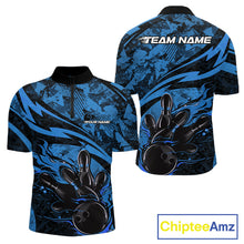 Load image into Gallery viewer, Custom Blue Camo Flame Bowling Men Quarter-Zip Shirts, Camouflage Bowling Team Jerseys IPHW10345