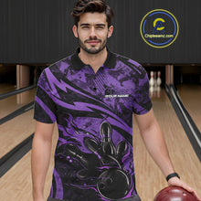 Load image into Gallery viewer, Custom Purple Camo Flame Bowling Men Polo Shirts, Camouflage Bowling Team Jerseys IPHW10346