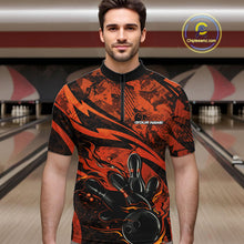Load image into Gallery viewer, Custom Orange Camo Flame Bowling Men Quarter-Zip Shirts, Camouflage Bowling Team Jerseys IPHW10347