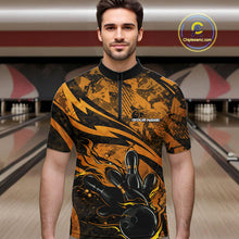 Load image into Gallery viewer, Custom Yellow Camo Flame Bowling Men Quarter-Zip Shirts, Camouflage Bowling Team Jerseys IPHW10348