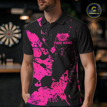 Load image into Gallery viewer, Custom Name Black And Pink Splatter Darts Shirts For Men, Dart Team League Shirts IPHW10622