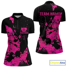 Load image into Gallery viewer, Custom Name Black And Pink Splatter Darts Shirts For Women, Dart Team League Shirts IPHW10622