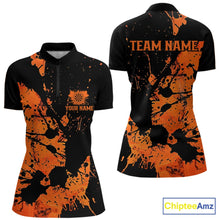 Load image into Gallery viewer, Custom Name Black And Orange Splatter Darts Shirts For Women, Dart Team League Shirts IPHW10624