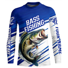 Load image into Gallery viewer, Personalized Bass Fishing Jerseys, Bass Long Sleeve Tournament Fishing Shirts | Blue IPHW5960