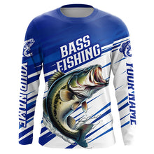 Load image into Gallery viewer, Personalized Bass Fishing Jerseys, Bass Long Sleeve Tournament Fishing Shirts | Blue IPHW5960