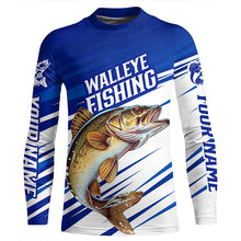 Load image into Gallery viewer, Personalized Walleye Fishing Jerseys, Walleye Long Sleeve Tournament Fishing Shirts | Blue IPHW5961