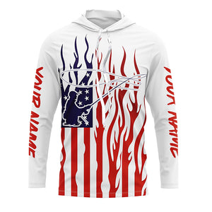 Flame American Flag Custom Flyfishing Shirts, Patriotic Fly Fishing Fisherman Fishing Jerseys IPHW5978