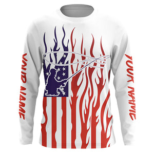 Flame American Flag Custom Flyfishing Shirts, Patriotic Fly Fishing Fisherman Fishing Jerseys IPHW5978