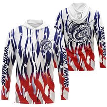 Load image into Gallery viewer, Flaming American Flag Custom Bass Long Sleeve Fishing Shirts, Patriotic Bass Fishing Jerseys IPHW5979