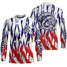 Load image into Gallery viewer, Flaming American Flag Custom Bass Long Sleeve Fishing Shirts, Patriotic Bass Fishing Jerseys IPHW5979