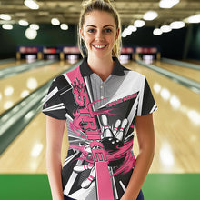 Load image into Gallery viewer, Custom Black And Pink Strike Bowling Women Polo Shirts, Bowling Team League Shirt With Name IPHW8758