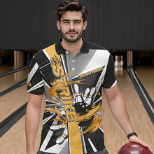 Load image into Gallery viewer, Custom Black And Yellow Strike Bowling Men Polo Shirts, Bowling Team League Shirt With Name IPHW8759