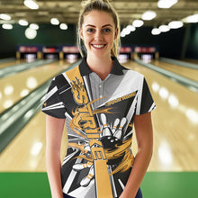 Load image into Gallery viewer, Custom Black And Yellow Strike Bowling Women Polo Shirts, Bowling Team Shirt With Name IPHW8759