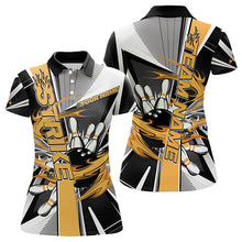 Load image into Gallery viewer, Custom Black And Yellow Strike Bowling Women Polo Shirts, Bowling Team Shirt With Name IPHW8759