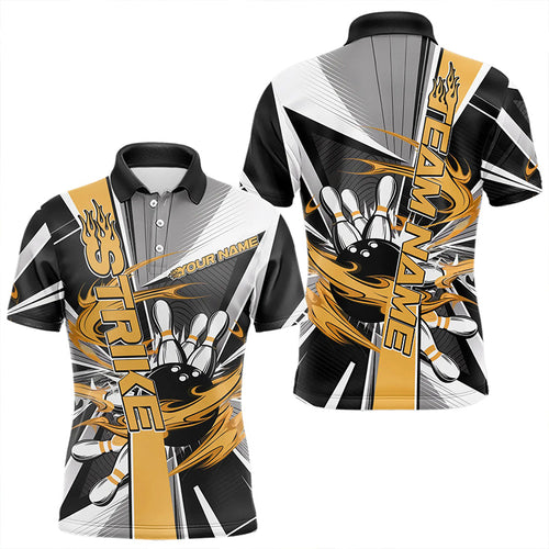 Custom Black And Yellow Strike Bowling Men Polo Shirts, Bowling Team League Shirt With Name IPHW8759