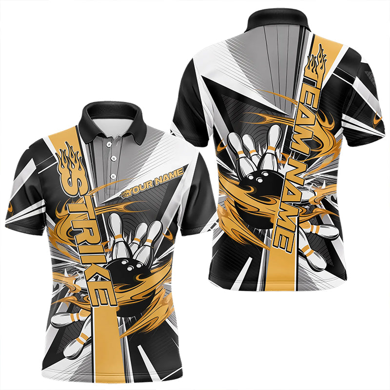 Custom Black And Yellow Strike Bowling Men Polo Shirts, Bowling Team League Shirt With Name IPHW8759