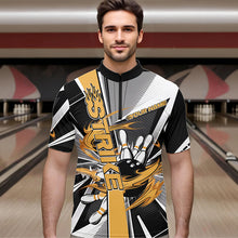Load image into Gallery viewer, Custom Black And Yellow Strike Bowling Men Quarter-Zip Shirts, Bowling Team League Shirt With Name IPHW8759