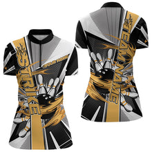 Load image into Gallery viewer, Custom Black And Yellow Strike Bowling Women Quarter-Zip Shirts, Bowling Team Uniform IPHW8759
