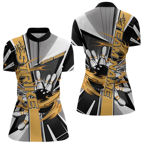 Custom Black And Yellow Strike Bowling Women Quarter-Zip Shirts, Bowling Team Uniform IPHW8759