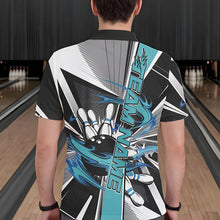 Load image into Gallery viewer, Custom Black And Blue Strike Bowling Men Polo Shirts, Bowling Team League Shirt With Name IPHW8760