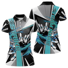 Load image into Gallery viewer, Custom Black And Blue Strike Bowling Women Polo Shirts, Bowling Team League Shirt With Name IPHW8760