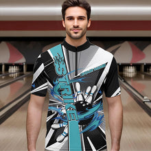 Load image into Gallery viewer, Custom Black And Blue Strike Bowling Men Quarter-Zip Shirts, Bowling Team League Shirt With Name IPHW8760