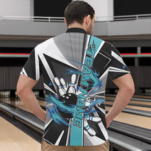 Load image into Gallery viewer, Custom Black And Blue Strike Bowling Men Quarter-Zip Shirts, Bowling Team League Shirt With Name IPHW8760