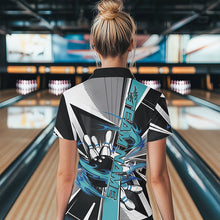 Load image into Gallery viewer, Custom Black And Blue Strike Bowling Women Quarter-Zip Shirts, Bowling Team League Shirt IPHW8760