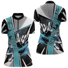 Load image into Gallery viewer, Custom Black And Blue Strike Bowling Women Quarter-Zip Shirts, Bowling Team League Shirt IPHW8760
