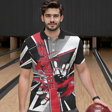 Load image into Gallery viewer, Custom Black And Red Strike Bowling Men Polo Shirts, Bowling Team League Shirt With Name IPHW8761