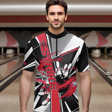 Load image into Gallery viewer, Custom Black And Red Strike Bowling Men Quarter-Zip Shirts, Bowling Team League Shirt With Name IPHW8761