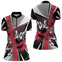 Load image into Gallery viewer, Custom Black And Red Strike Bowling Women Quarter-Zip Shirts, Bowling Team League Shirt IPHW8761