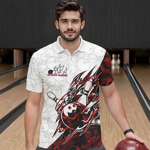 Custom Red Camouflage Bowling Polo Shirts For Men, Camo Bowling Team Uniform Bowler Outfit IPHW8771