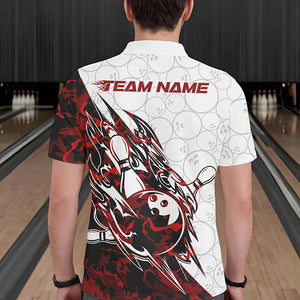Custom Red Camouflage Bowling Polo Shirts For Men, Camo Bowling Team Uniform Bowler Outfit IPHW8771