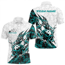Load image into Gallery viewer, Custom Turquoise Blue Camouflage Bowling Polo Shirts For Men, Bowling Team Uniform Bowler Outfit IPHW8772