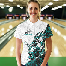 Load image into Gallery viewer, Custom Turquoise Blue Camouflage Bowling Quarter-Zip Shirts For Women, Bowling Team Uniform IPHW8772