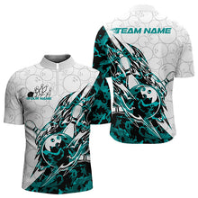 Load image into Gallery viewer, Custom Turquoise Blue Camouflage Bowling Men Quarter-Zip Shirts, Bowling Team Uniform Bowler Outfit IPHW8772