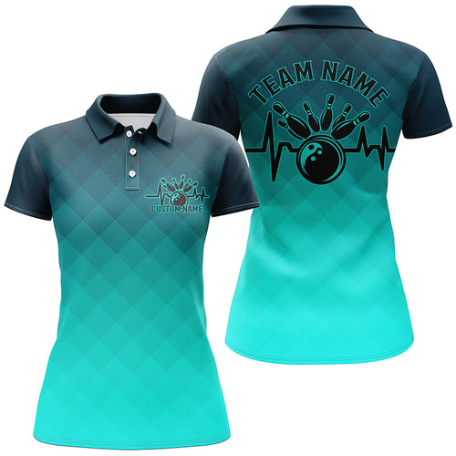 Bowling Heartbeat Pulse Line Blue Argyle Custom Bowling Team Shirts For Women IPHW6253