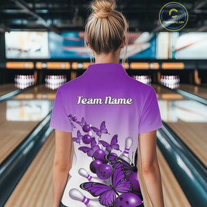 Custom Purple Gradient Butterfly Bowling Women Quarter-Zip Shirt, Bowling League Shirt IPHW9006