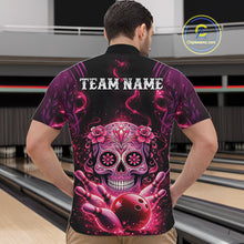 Load image into Gallery viewer, Custom Pink Purple Sugar Skull Bowling Men Quarter-Zip Shirt, Halloween Team Bowling Outfit IPHW11144