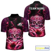 Load image into Gallery viewer, Custom Pink Purple Sugar Skull Bowling Men Quarter-Zip Shirt, Halloween Team Bowling Outfit IPHW11144