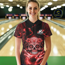 Load image into Gallery viewer, Custom Red Sugar Skull Bowling Women Quarter-Zip Shirt, Halloween Team Bowling Outfit IPHW11145