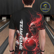 Load image into Gallery viewer, Custom Name Red Flame Skull Bowling Men Polo Shirts, Halloween Team Bowling Outfit IPHW11391